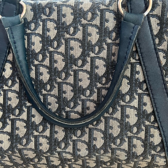 Dior vintage trotter Boston bag with leather lining. Dark blue. Made in France - Picture 10 of 10